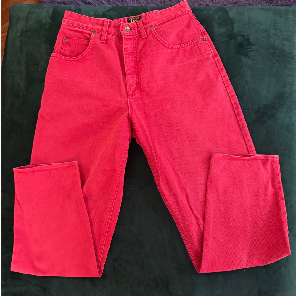 Vintage Lee Gossip Humour Jeans 31 Red High Rise Straight Leg European 90s